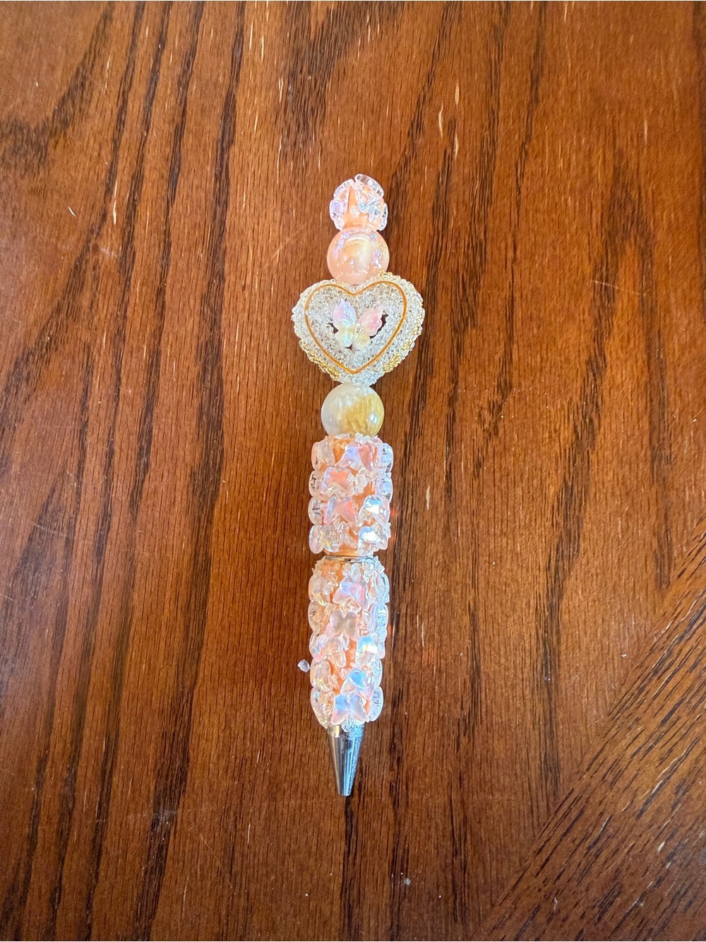Pink Iridescent Heart Beaded Pen